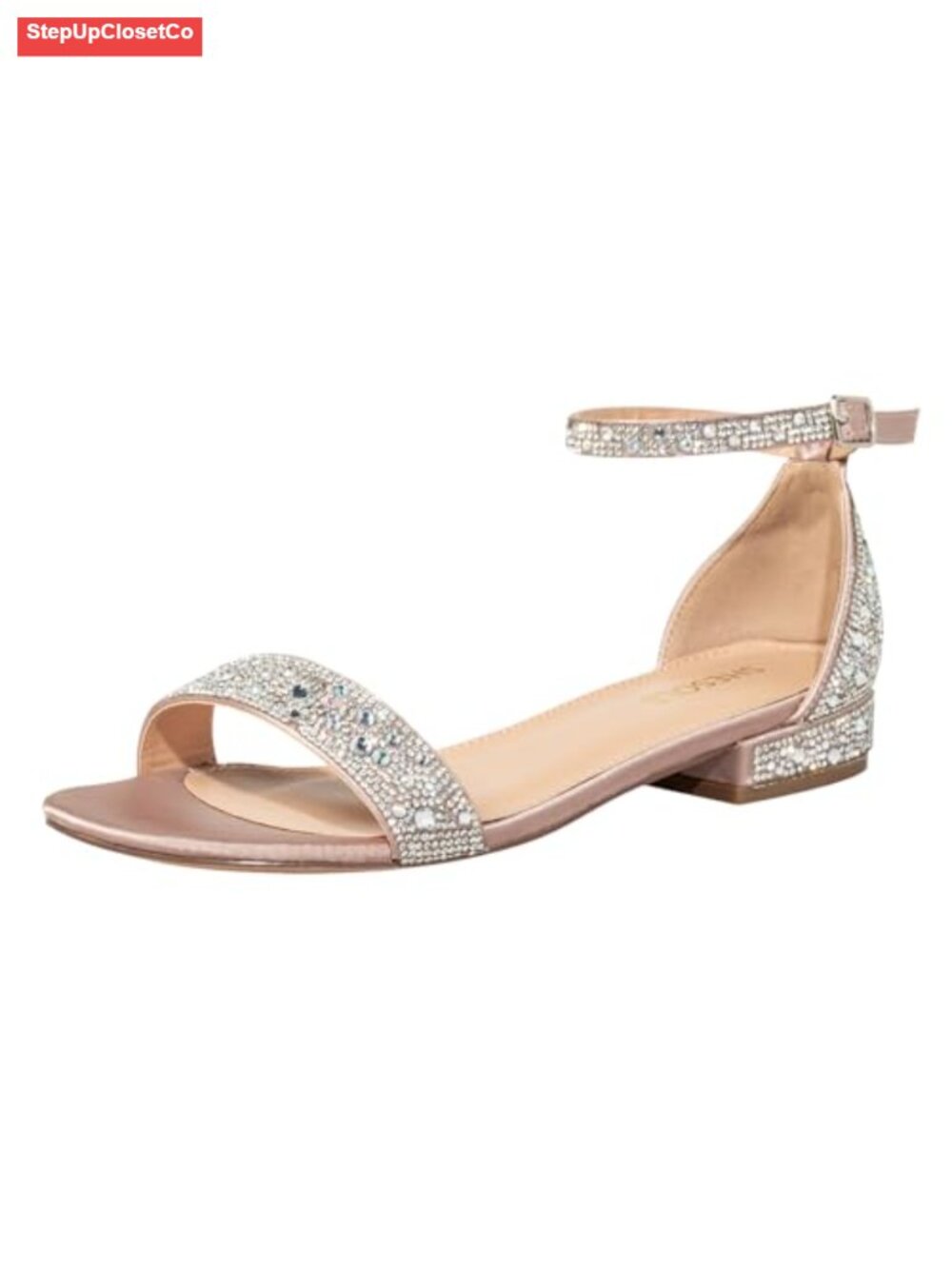 Wide Width Rhinestone Flat Sandals Ankle Strap Sparkle Wedding Shoes